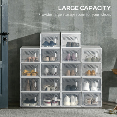 HOMCOM 18PCS Clear Shoe Box, Plastic Stackable Shoe Storage Box for UK/EU Size up to 8.5/43 with Magnetic Door for Women/Men, 25 x 35 x 19cm 