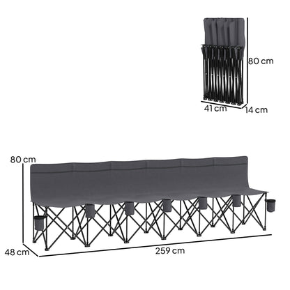 Outsunny 6 Seater Folding Camping Chair with Cup Holder & Carry Bag - Charcoal Grey 