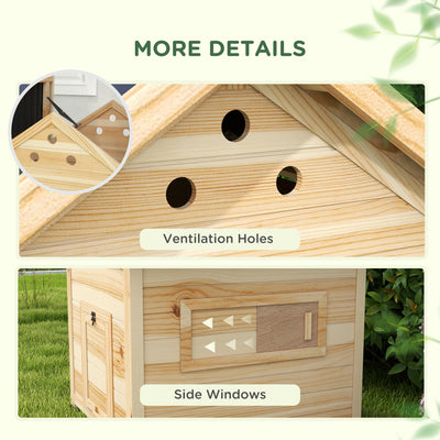 PawHut Wooden Duck House with Double Doors, Openable Roof, Ventilation Holes, Removable Base, Natural Wood Finish 