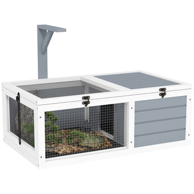 PawHut Wooden Tortoise Enclosure, Tortoise House w/ Lamp Holder, for Outdoor & Indoor - Light Grey 
