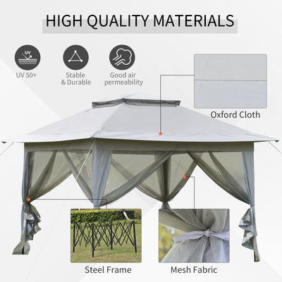 Outsunny 3.6 x 3.6 m Pop up Gazebo with Netting, Height Adjustable Party Tent Instant Canopy Sun Shade Shelter, Grey 