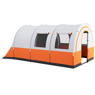 Outsunny 3000mm Waterproof Camping Tent, 5-6 Man Family Tent with Living and Bedroom, Carry Bag Included, Cream and Orange 