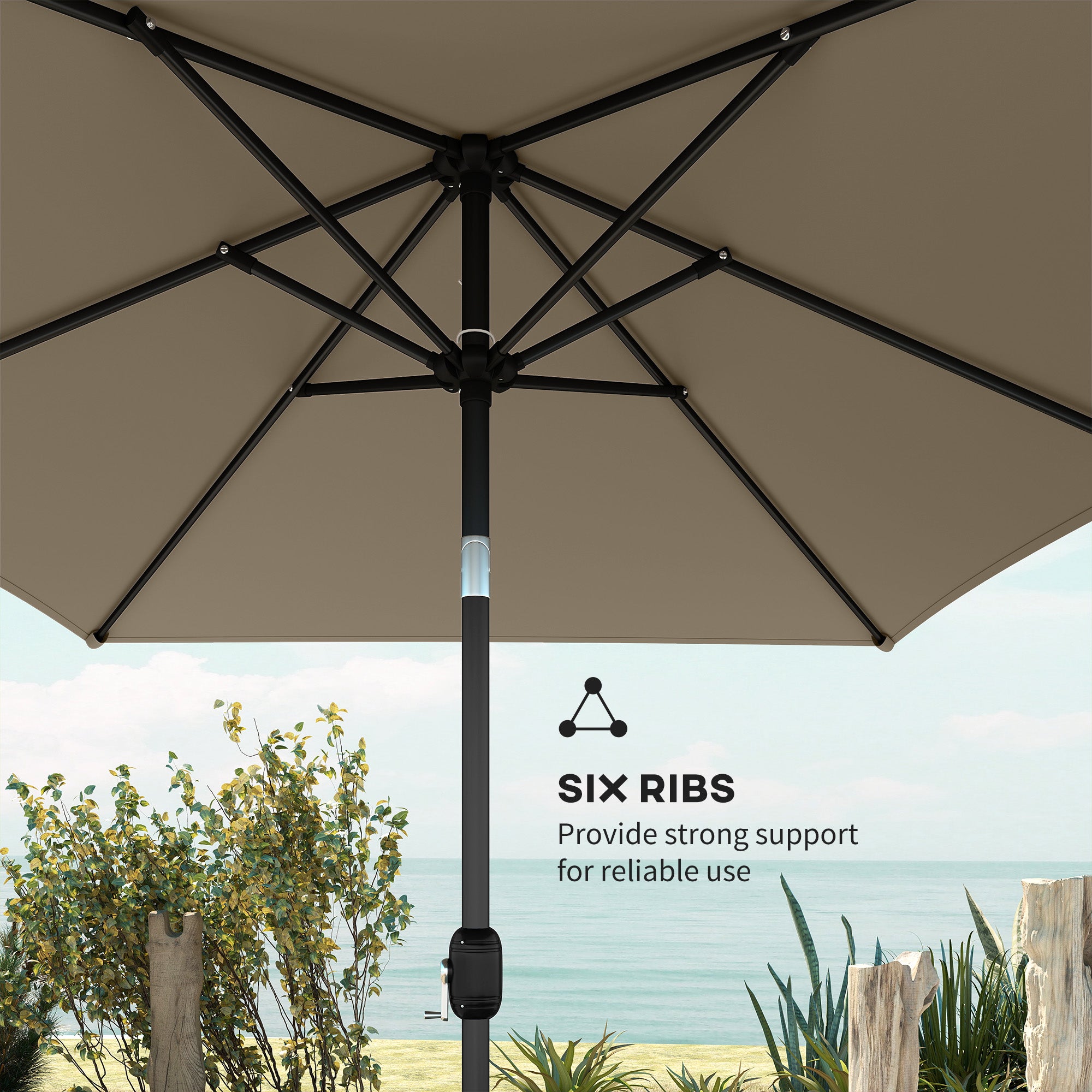 Outsunny Garden Parasol, Parasol Umbrella with Crank Handle, Tilt Function, Polyester Canopy, Khaki 
