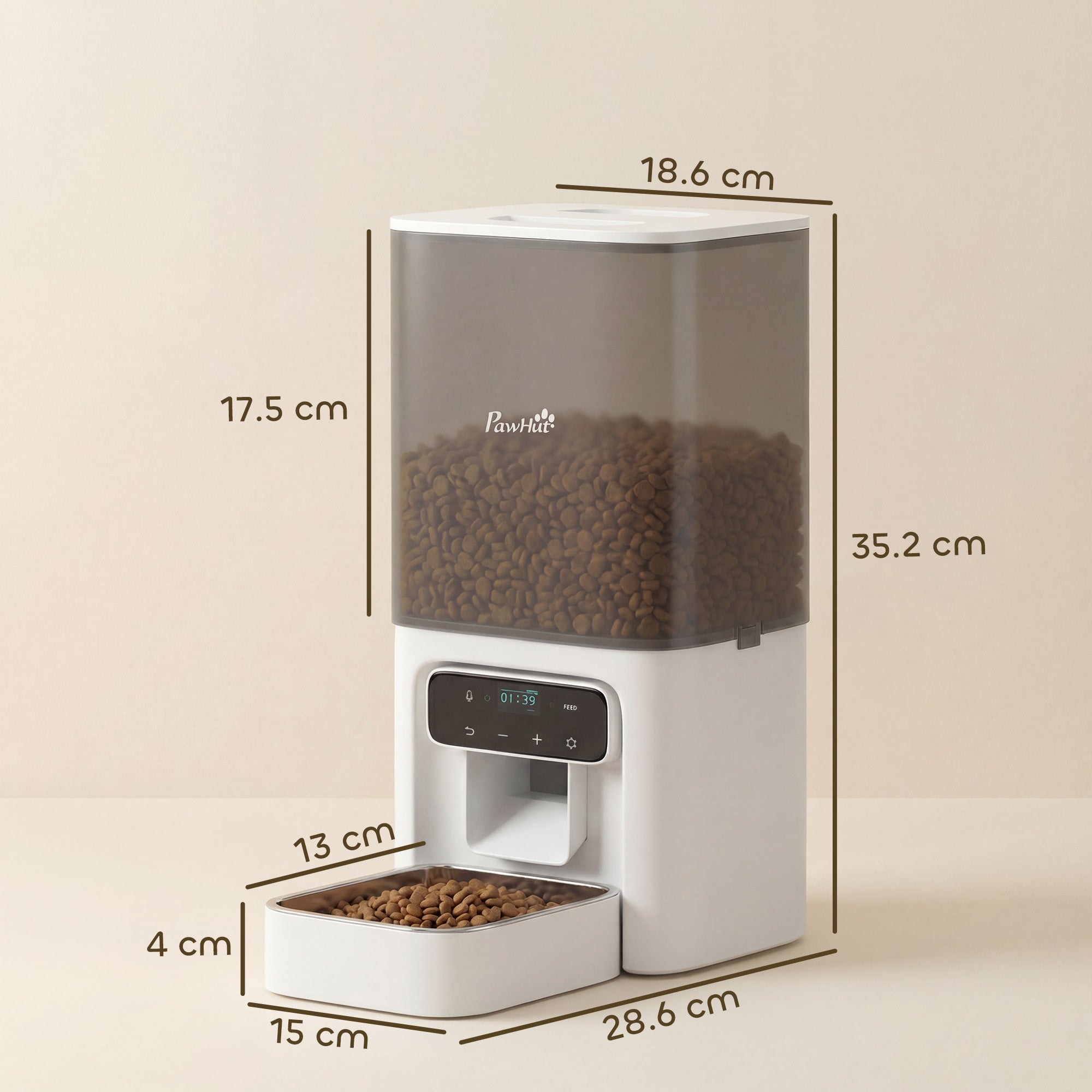 PawHut Programmable Automatic Cat Feeder with Timer Up to 6 Meals Per Day, 10s Voice Recorder, Portion Control 