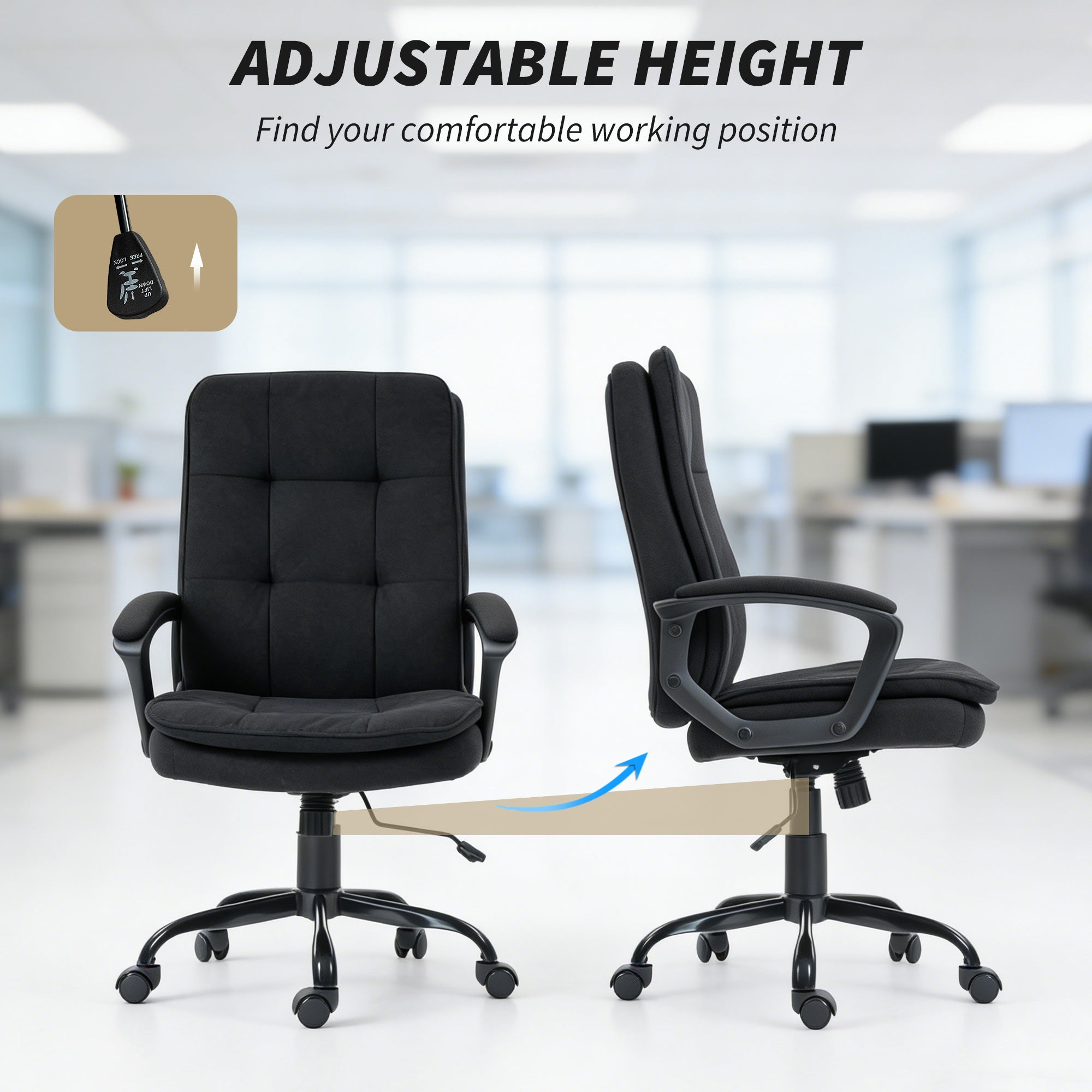 HOMCOM Linen-Look Double-Padded Office Chair - Black
