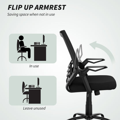 Vinsetto Mesh Office Chair, Computer Desk Chair with Flip-up Armrests, Lumbar Back Support and Swivel Wheels, Black