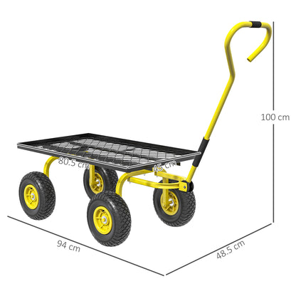 Outsunny Garden Trolley Cart, Heavy Duty Garden Cart with Metal Frame, 10" Pneumatic Wheels, Rotating Handle, 150kg Capacity, for Garden, Farm, Yellow 
