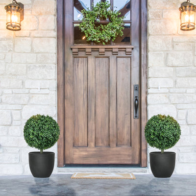 HOMCOM Artificial Boxwood Trees w/ Ground Stake, Set of 2 Ball Shaped Topiary Trees for Home Office & Living Room, UV Resistant 