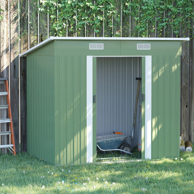 Outsunny 7 x 4ft Outdoor Garden Metal Storage Shed, Tool Storage Box for Backyard, Patio and Lawn, Light Green 
