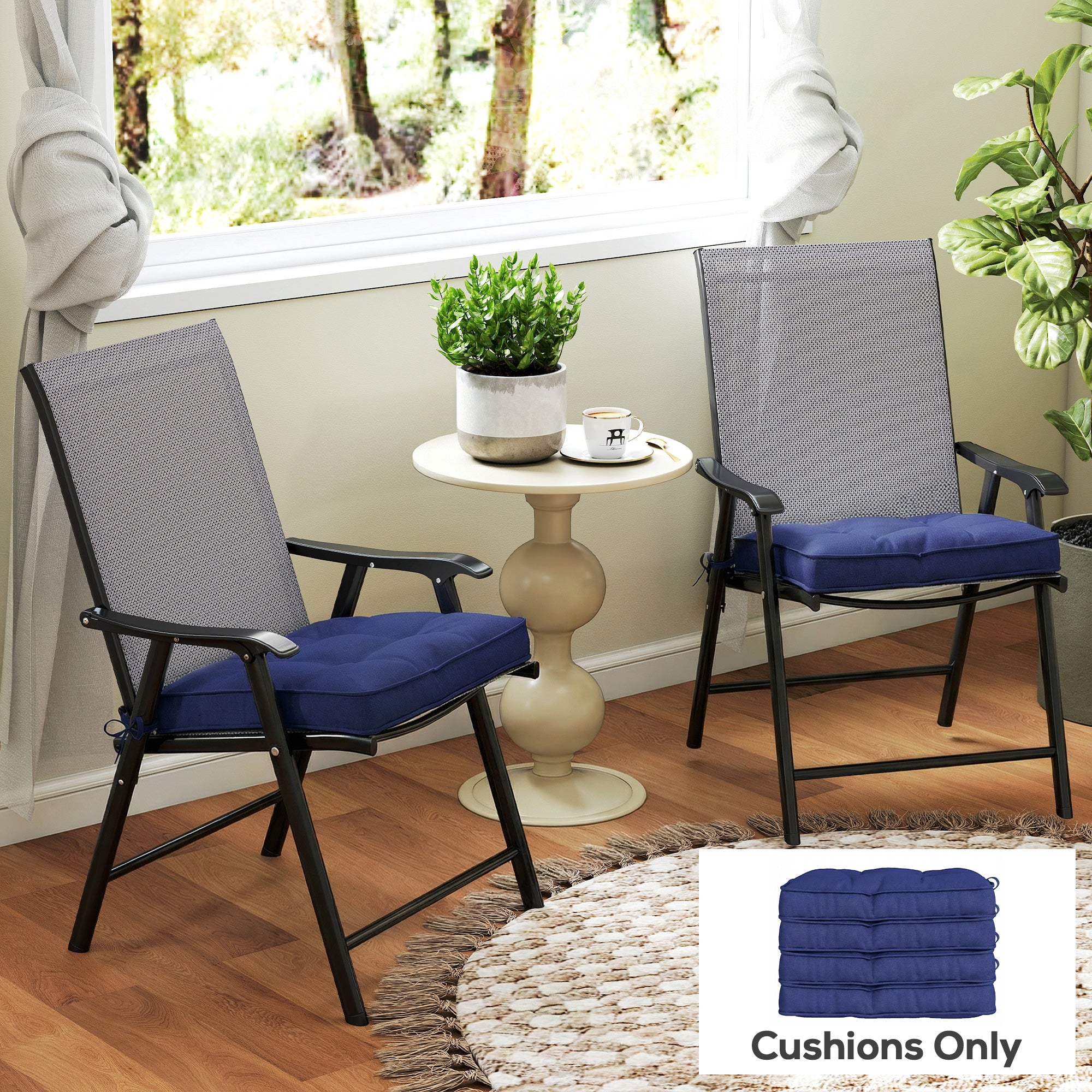 Outsunny Garden Seat Cushion with Ties, 42 x 42cm Replacement Dining Chair Seat Pad, Dark Blue 