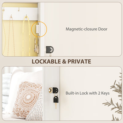 HOMCOM Jewelry Cabinet, Jewelry Storage Cabinet with Mirror, White 