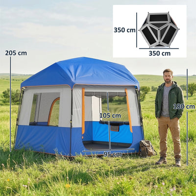 Outsunny Cabin Tent Easy Setup 3000mm Waterproof Camping Tent 4 Person with Carrying Bag Blue 