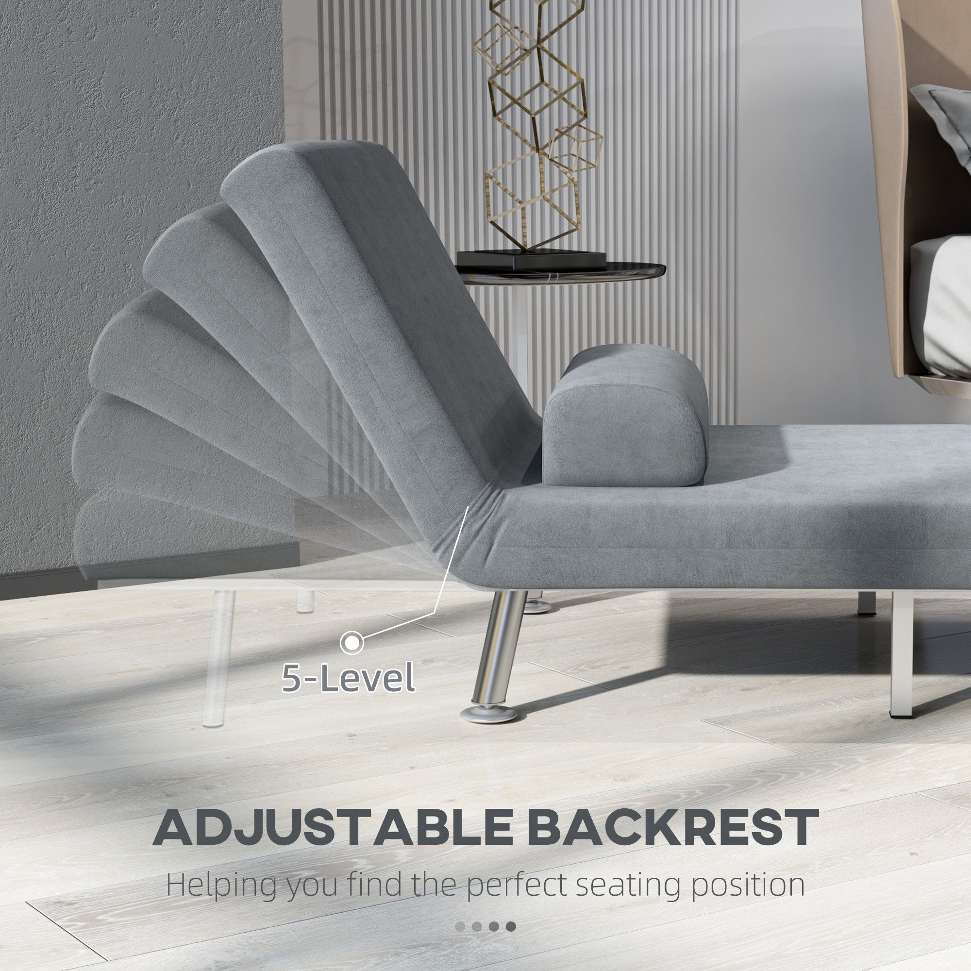 HOMCOM Single Velvet-Feel Sleeper Chair - Grey 