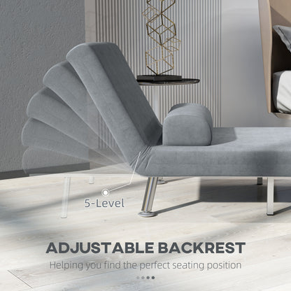 HOMCOM Single Velvet-Feel Sleeper Chair - Grey 