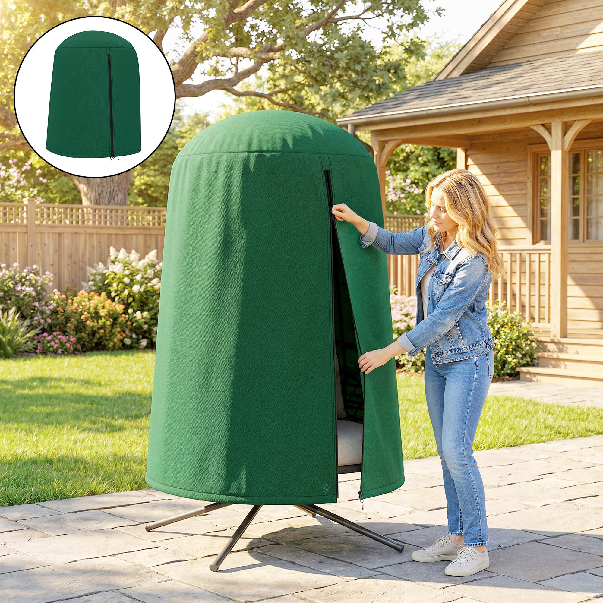 Outsunny 190 x Φ128cm Hanging Egg Chair Furniture Cover - Green 