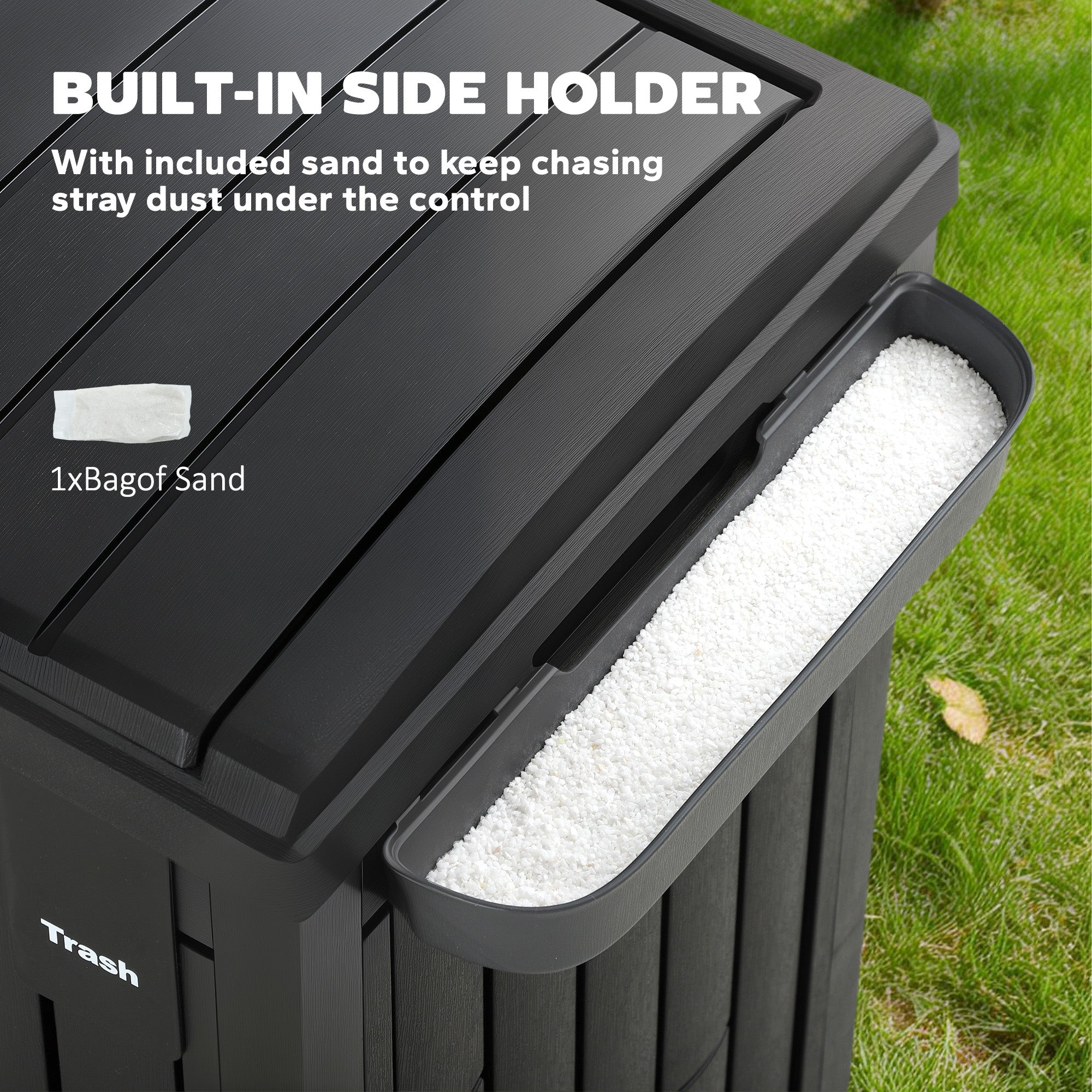 Outsunny 110 L Outdoor Bin with Dual Lid, Waterproof Plastic Trash Bin with Ashtray and Drip Tray, Garden Waste Trash Bin, Black 