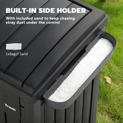 Outsunny 110 L Outdoor Bin with Dual Lid, Waterproof Plastic Trash Bin with Ashtray and Drip Tray, Garden Waste Trash Bin, Black 