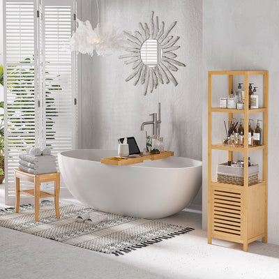 HOMCOM 45cm 2-Tier Slatted Shower Bench Storage Seat w/ 4 Legs Comfortable Safe Bathroom Stool Spa Bath Organiser 