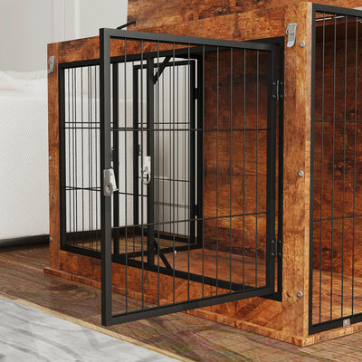 PawHut Dog Crate Furniture with Flip-up Top, 2 Doors, for Large Dogs, 98 x 60 x 65.5cm, Rustic Brown 