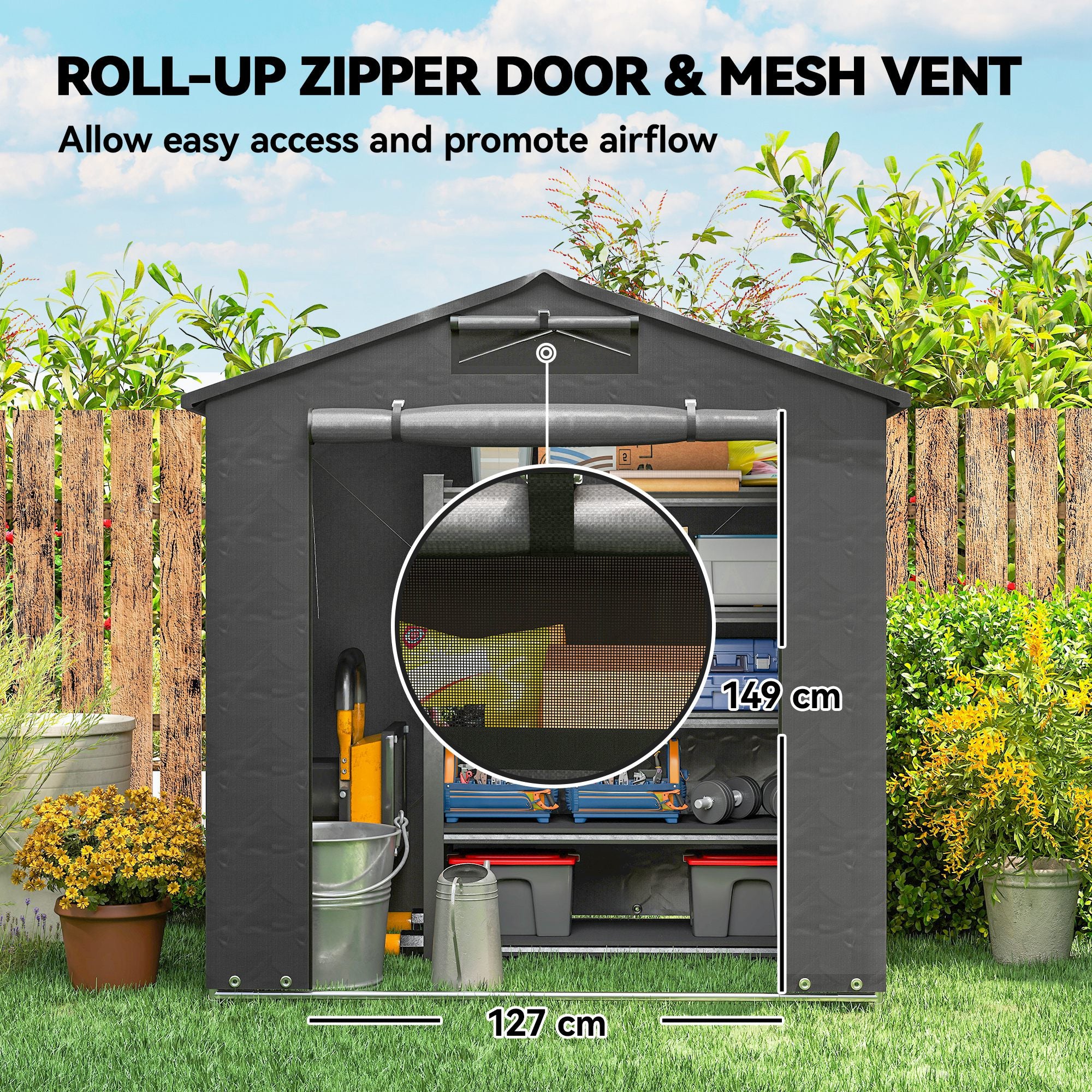 Outsunny 6 x 4 ft Outdoor Garden Storage Shed, Waterproof Bike Tent with Vent and Roll-Up Zipper Door 