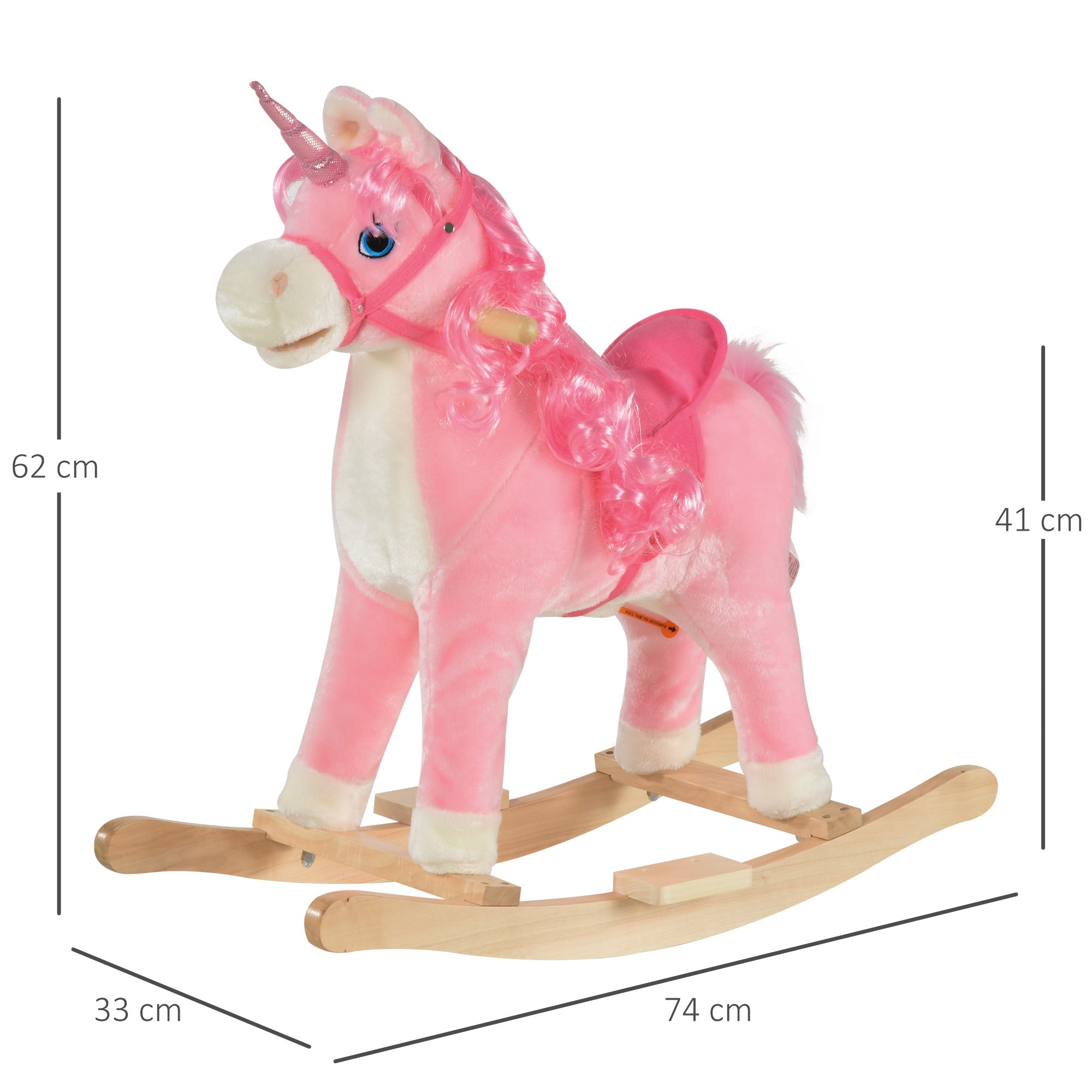HOMCOM Kids Plush Rocking Horse Ride On Unicorn w/ Sound Moving Mouth Wagging Tail Children Rocker Toy Gift 3-6 Years Pink 
