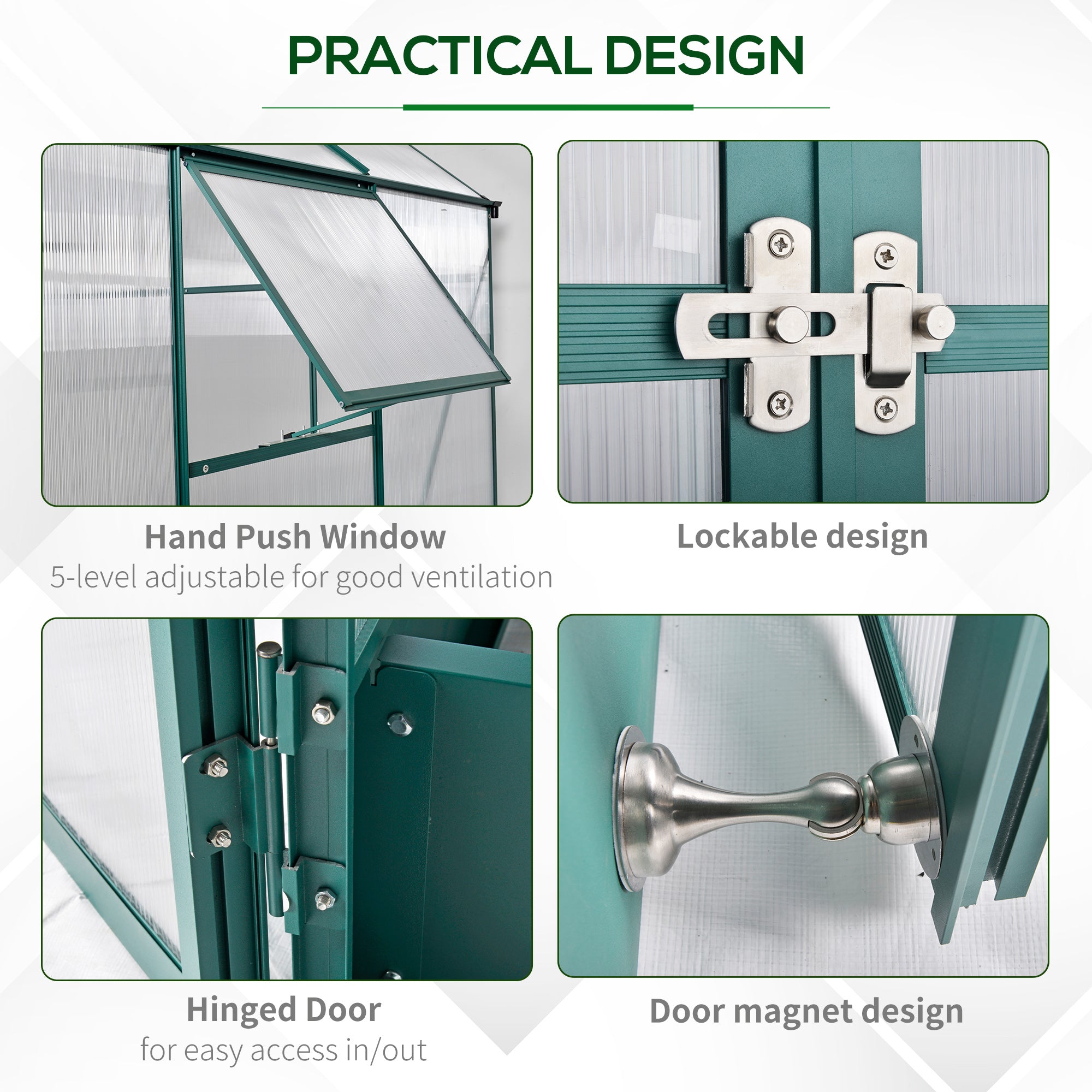 Outsunny 6x6 FT Polycarbonate Greenhouse with Base and Raised Bed, Walk-in Greenhouse with Aluminium Frame, Temperature Controlled Window, Foundation for Plants, Flowers, Vegetable 