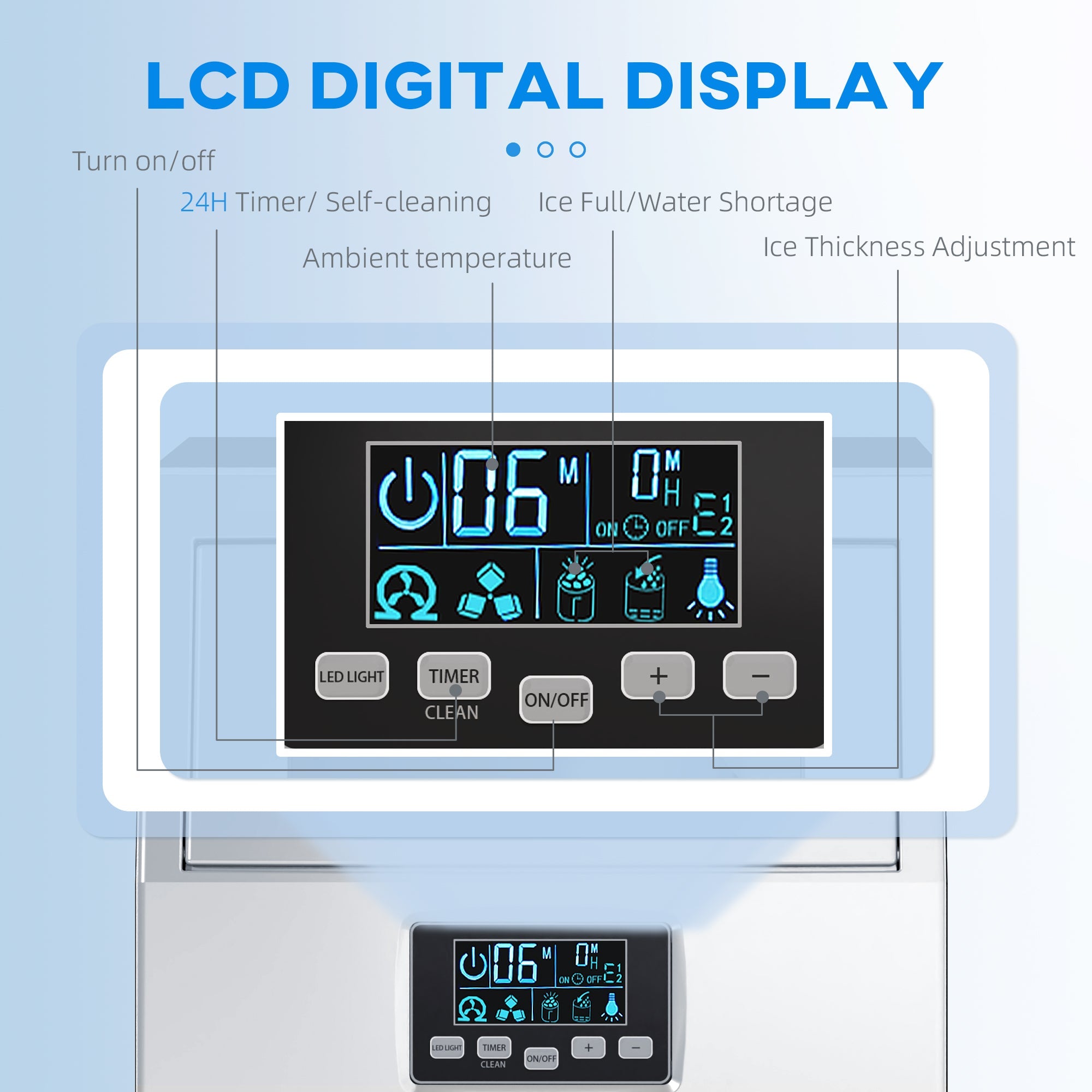 HOMCOM Commercial Ice Maker Machine, Freestanding Industrial Ice Cube Maker with Digital Control, Ice Scoop, Self-cleaning, 4kg Ice Storage, 30kg/24 Hours for Home, Office, Bar, Restaurant 
