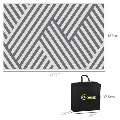 Outsunny Plastic Straw Reversible RV Outdoor Rug with Carry Bag, 182 x 274cm, Grey and Cream 