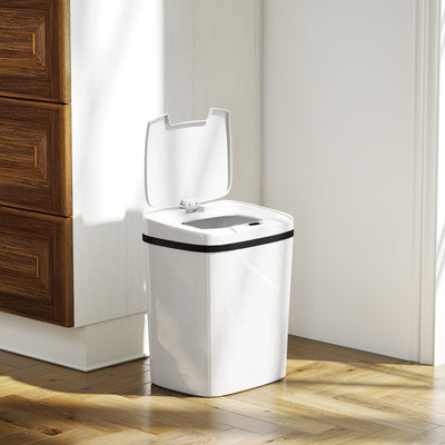 HOMCOM 15L Sensor Bin, Automatic Touchless Kitchen Bin, Easy Clean, Battery Operated for Home Office, Bedroom, Bathroom, White 