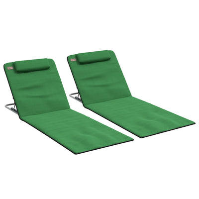 Outsunny Set of Two Metal Frame Beach Chairs, with Reclining Backs - Green 