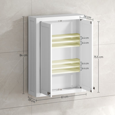 HOMCOM Bathroom Wall Cabinet with Adjustable Shelves - White 