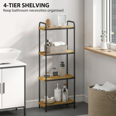 HOMCOM 4-Tier Bamboo Bathroom Storage Shelf, Freestanding Narrow Shelving Unit with Slatted Shelves for Kitchen Bathroom Living Room, 41.5 x 21.5 x 106 cm, Natural and Black 