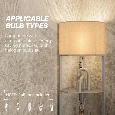 HOMCOM Corner Floor Lamp with Shelves, Tall Standing Lamps for Living Room, with Pull Chain Switch Bulb not Included, Grey 