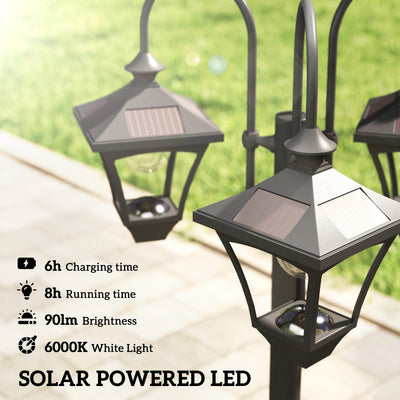 Outsunny Solar Lamp Post with Dusk-to-Dawn Sensor Street Light with 3-Head Planter 185 cm Black 