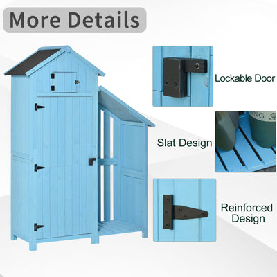 Outsunny Wooden Shed, Garden Storage Cabinet with Log Store, Waterproof Asphalt Roof and Lockable Door, Narrow Tool Organizer, 130 x 55 x 180 cm 