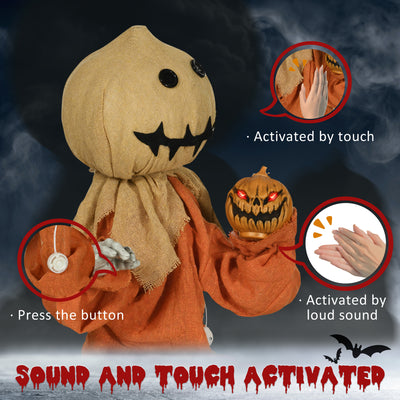 HOMCOM 77cm Halloween Scarecrow Decoration, Outdoor Activated Prop with Light Up Eyes, Sound Activated 