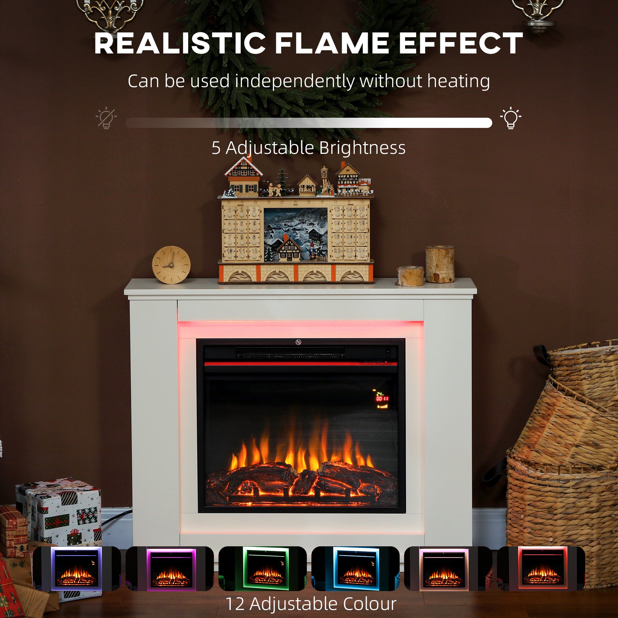 HOMCOM 2000W 6824 BTU Faux Flame Fireplace - White 