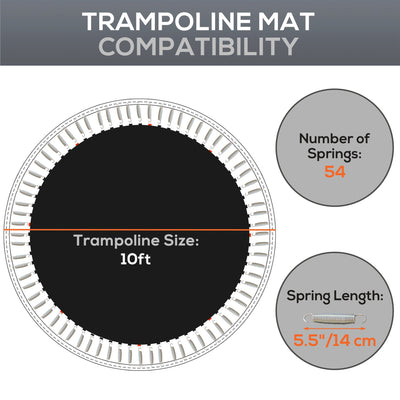 SPORTNOW Trampoline Replacement Mat with Spring Pull Tool, 54 V-Hooks, for 10ft Trampoline using 14cm Springs, Black 