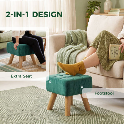 HOMCOM Velvet Square Padded Footstool - Dark Green 