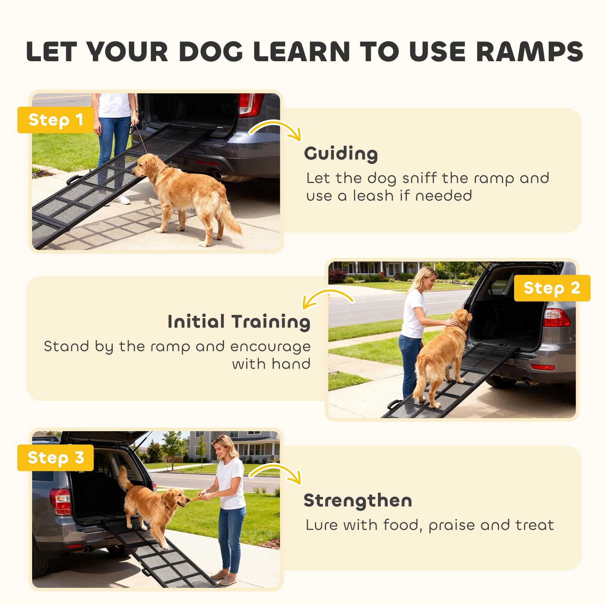 PawHut 191 x 50cm Dog Ramp for Car, Extra Long Pet Stairs with Non-Slip Surface, for Large Dogs, Black 