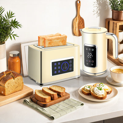 HOMCOM Touch Screen Kettle and Toaster Set - Cream 