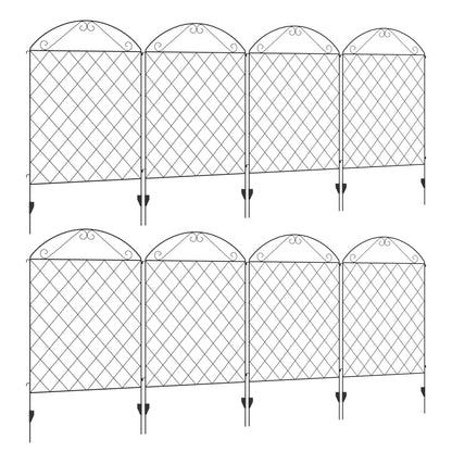 Outsunny Decorative Garden Fencing, 43in x 23ft Outdoor Picket Fence Panels, 8PCs Rustproof Metal Wire Landscape Flower Bed Border Edging Animal Barrier, Black