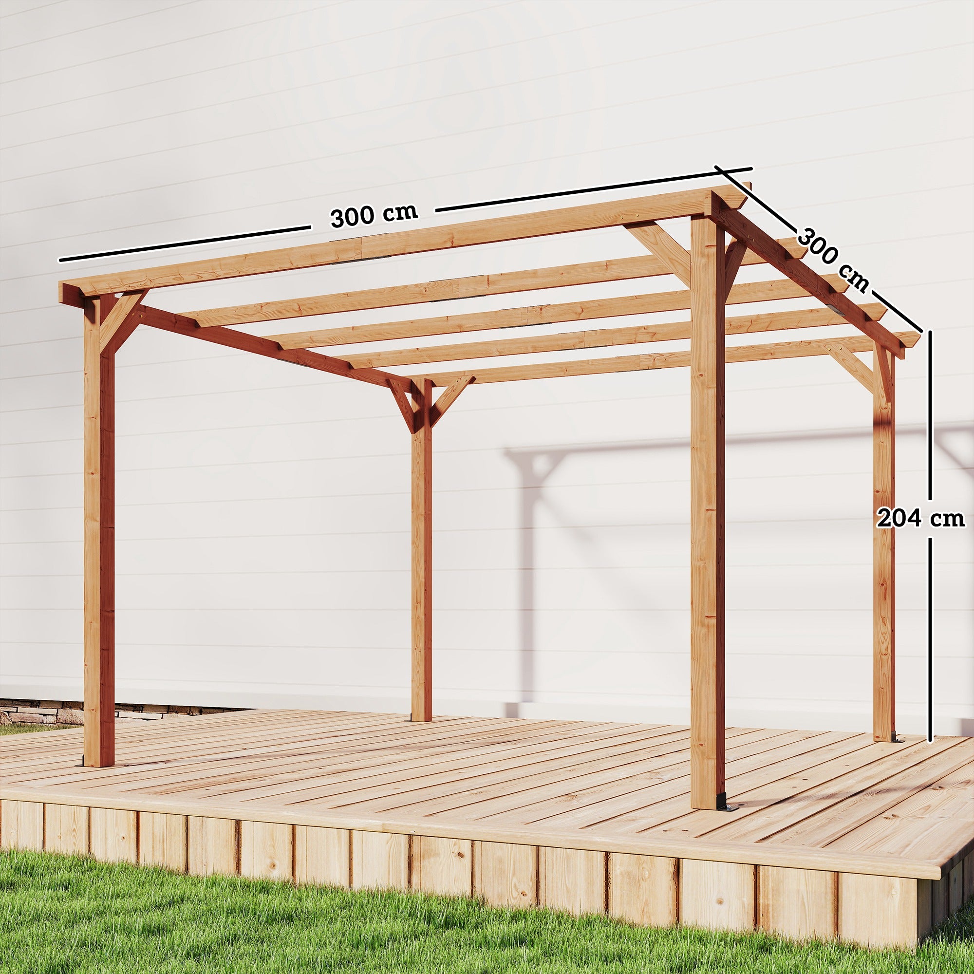 Outsunny 3 x 3 m Wooden Pergola Kit, Garden Pergola Gazebo Grape Trellis with Triangle Supports, 5 Beams, Maple Wood-effect 
