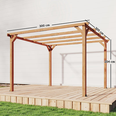 Outsunny 3 x 3 m Wooden Pergola Kit, Garden Pergola Gazebo Grape Trellis with Triangle Supports, 5 Beams, Maple Wood-effect 