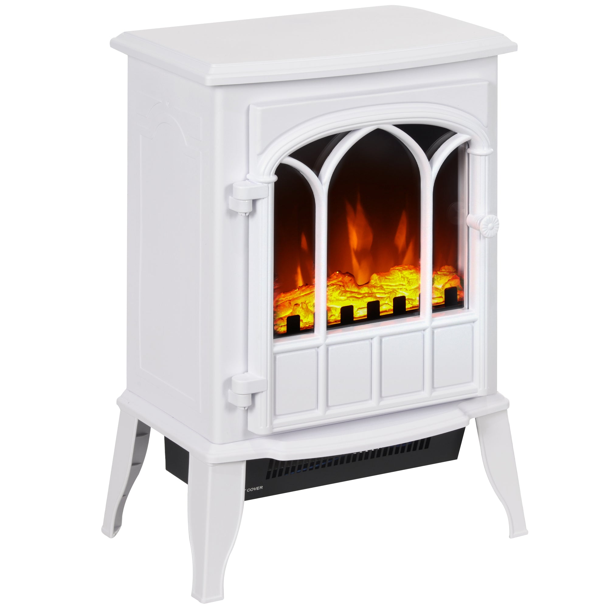 HOMCOM Freestanding Electric Fireplace, Electric Stove Heater with LED Flame Effect, Overheating Safety System, 1000W/2000W White 