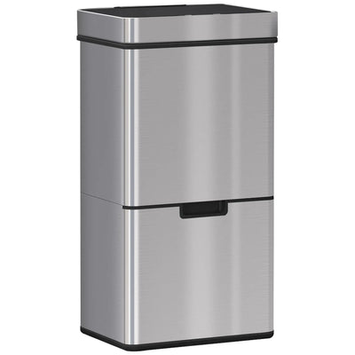 HOMCOM 72L Recycling Sensor Bin Stainless Steel 3 Compartments For Both Wet/Dry Waste w/Removable Lid Kitchen Home 