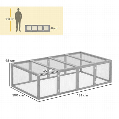 PawHut Wooden Rabbit Hutch Cage 6ft with Wire Mesh, Openable Roof, Play Space for Outdoor, Grey 
