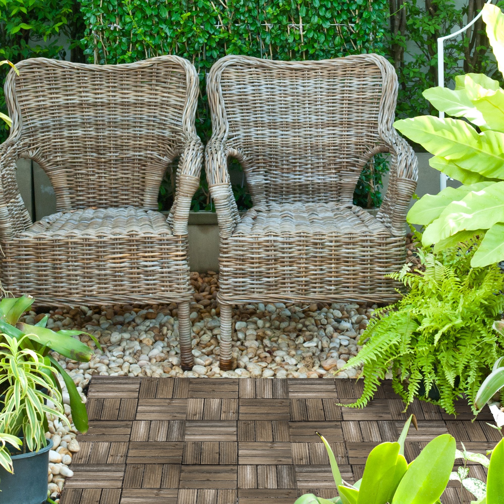 Outsunny 27 Pcs Wooden Interlocking Decking Tiles, Outdoor Flooring Tiles for Patio, Balcony, Terrace, Hot Tub, 30 x 30 cm per Piece, 2.5\'e3\'8e\'a1 per Pack, Charcoal Grey