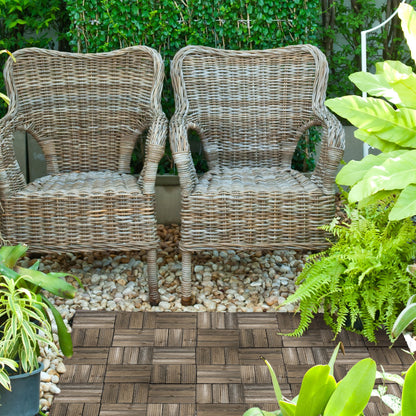 Outsunny 27 Pcs Wooden Interlocking Decking Tiles, Outdoor Flooring Tiles for Patio, Balcony, Terrace, Hot Tub, 30 x 30 cm per Piece, 2.5\'e3\'8e\'a1 per Pack, Charcoal Grey