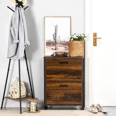 HOMCOM 12-Shoe, Two-Door Storage Cabinet - Wood-Effect 